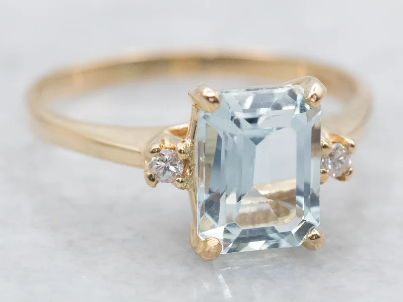 heirloom-style engagement ring for women-Aquamarine and Diamond Ring