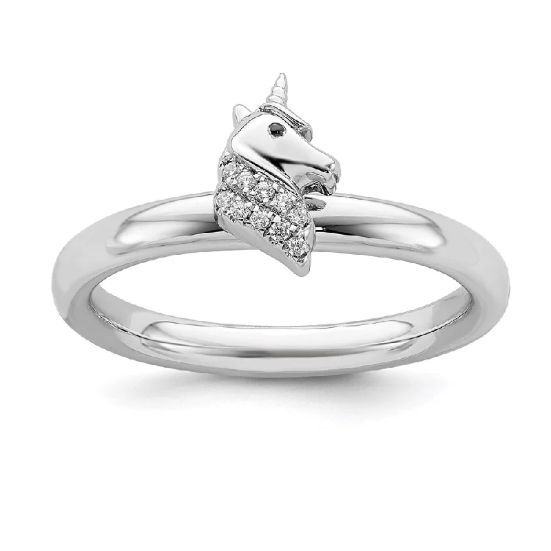 hidden halo engagement ring for women-Sterling Silver Stackable Expressions Unicorn Diamond Ring | QSK2165