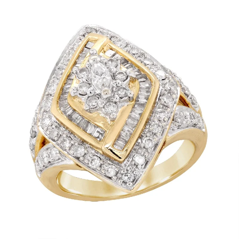 cushion-cut ladies ring-YELLOW GOLD FASHION RING WITH