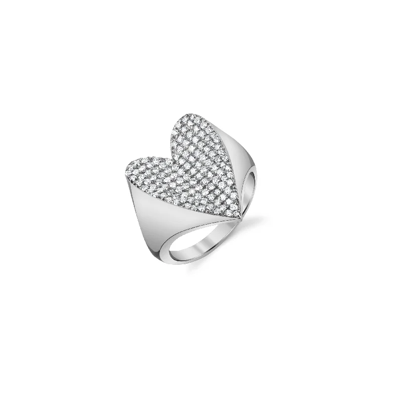 infinity symbol engagement ring for women-Folded Heart Pave Diamond Ring R0052