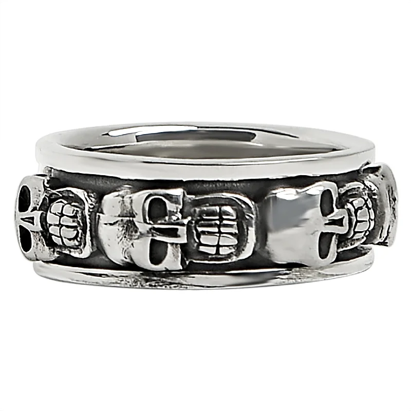 modern twisted band ladies ring-Sterling Silver Skull Spinner Ring / SSR0037