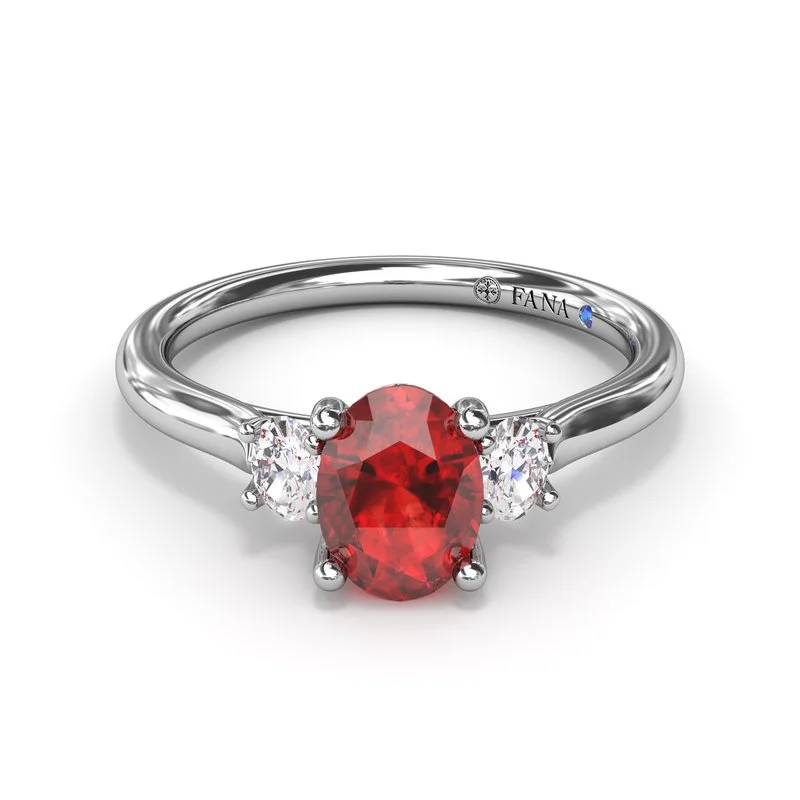 Victorian-style engagement ring for women-Three Stone Ruby and Diamond Ring R1852R