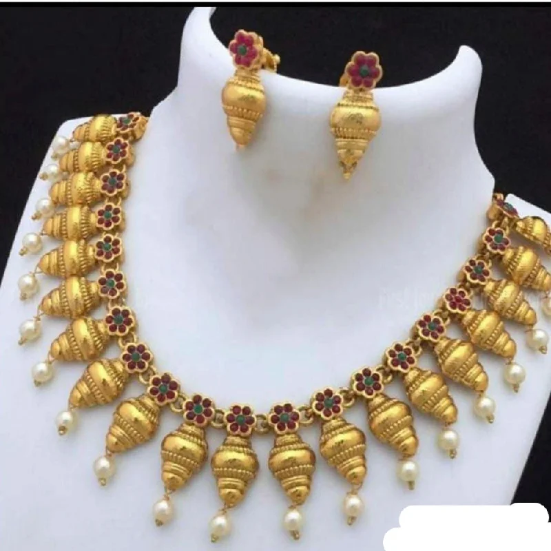 antique finish ladies necklace-India Art Pota Stone Gold Plated Necklace Set