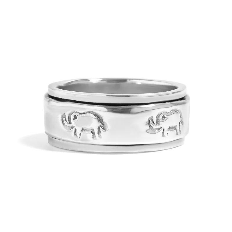 white gold ladies ring-Sterling Silver Elephant Spinner Ring / SSR0038