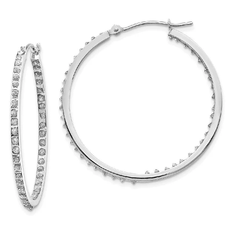 cubic zirconia ladies earrings-14k White Gold Diamond Fascination Round Hinged Hoop Earrings