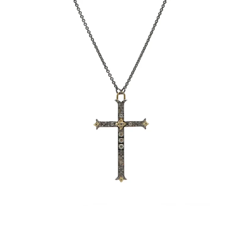 bar ladies necklace-Pave Floriated Cross Necklace