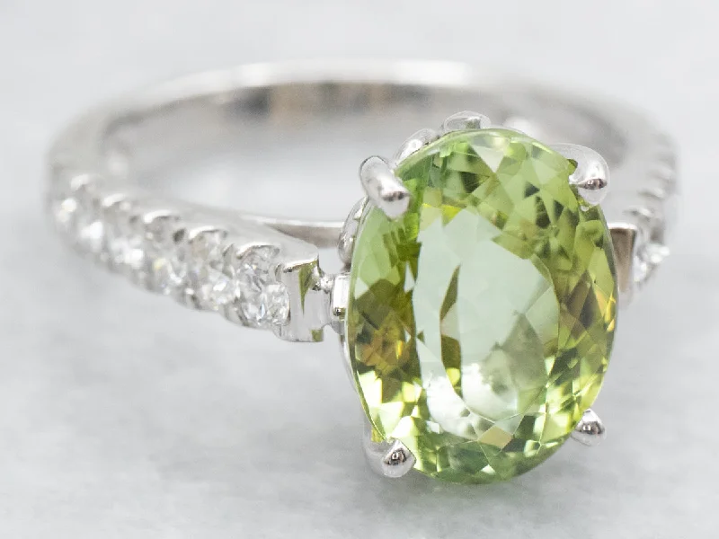 double band engagement ring for women-Modern Green Tourmaline and Diamond Ring