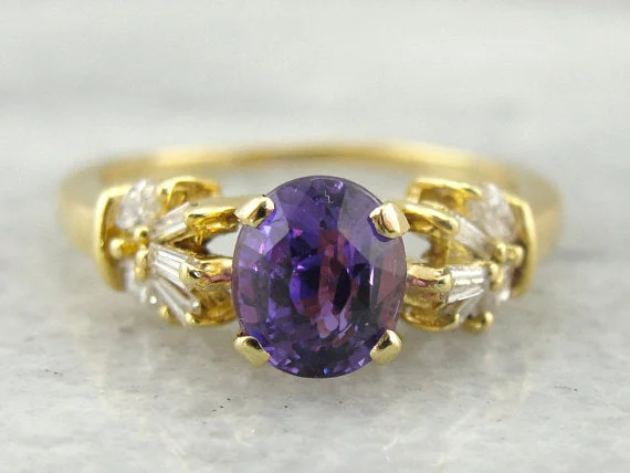 two-piece wedding set engagement ring for women-Purple Ceylon Sapphire in Starburst Diamond Ring