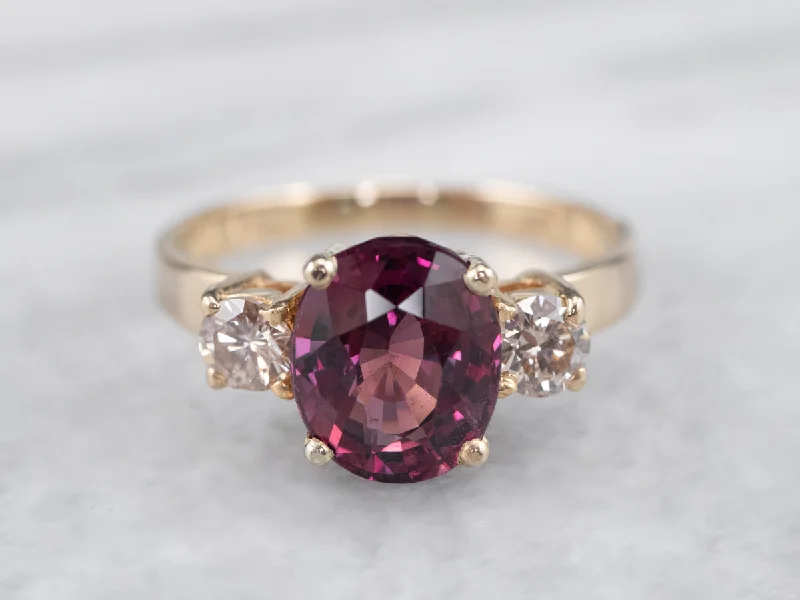 romantic heart engagement ring for women-Rhodolite Garnet and Diamond Ring