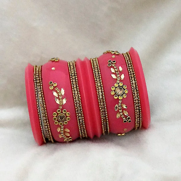 star and moon ladies bracelet-Sejal Pink Color Austrian Stone Bangle Set  - 1403760D