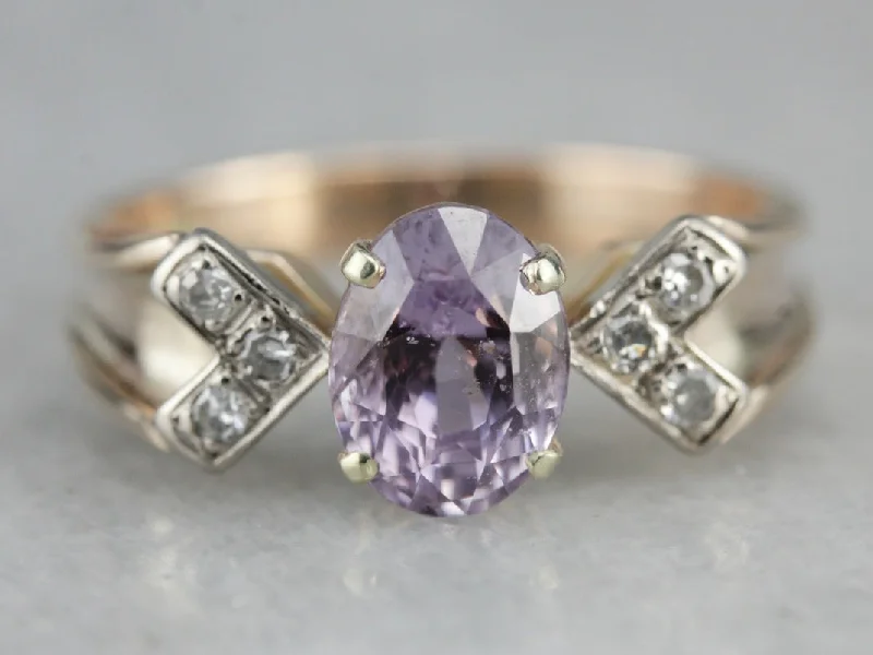 celestial constellation engagement ring for women-Vintage Pink Sapphire and Diamond Ring