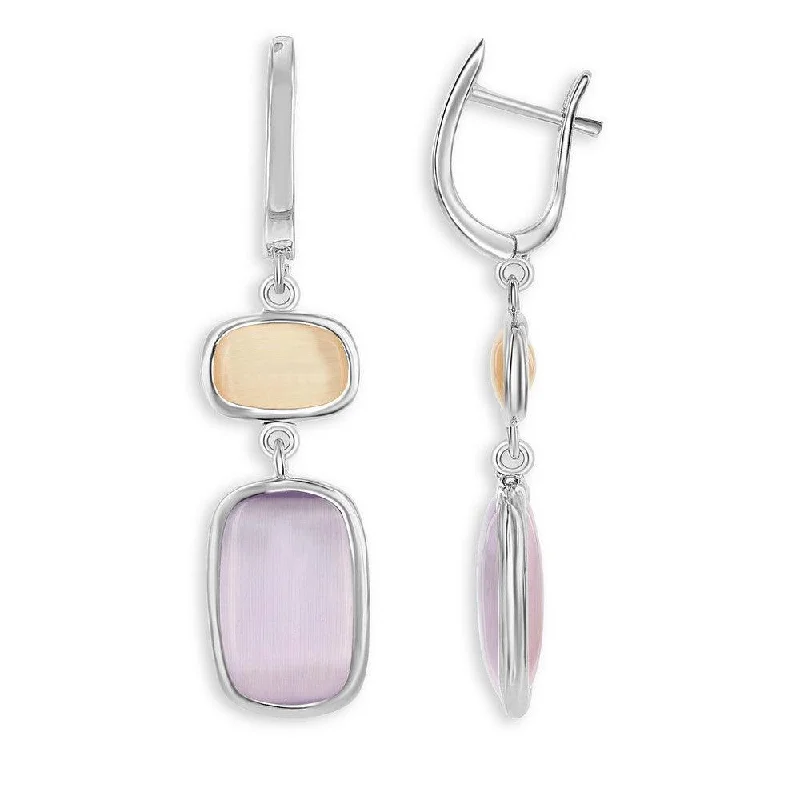 moissanite ladies earrings-Sterling Silver Champagne and Light Violet Cat's Eye Earrings