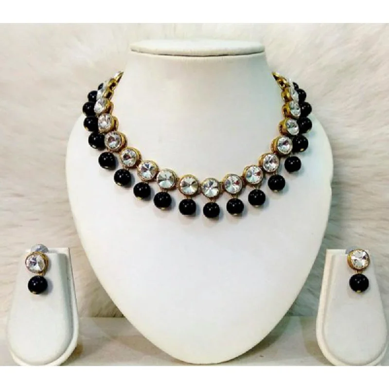 black diamond ladies necklace-Kumavat Jewels Crystal Stone & Beads Choker Necklace Set