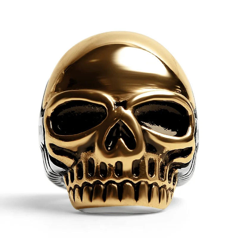 twisted band ladies ring-Stainless Steel And 18K Gold PVD Coated Skull Ring / SCR4102