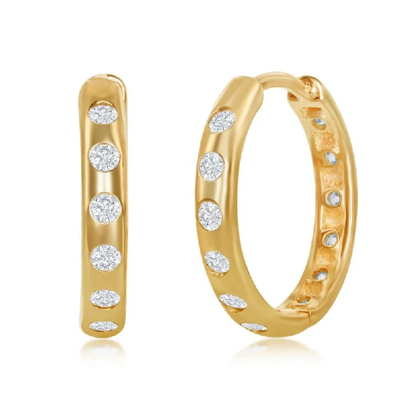 hoop ladies earrings-Sterling Silver 18mm CZ Hoop Earrings - Gold Plated