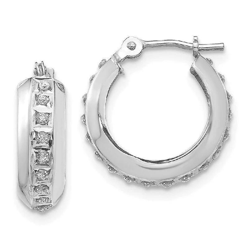 everyday wear ladies earrings-14k White Gold Diamond Fascination Round Hinged Hoop Earrings