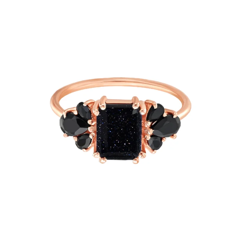 handcrafted ladies ring-Rose Gold Sunstone & Black Onyx Wish Upon A Shooting Star Ring