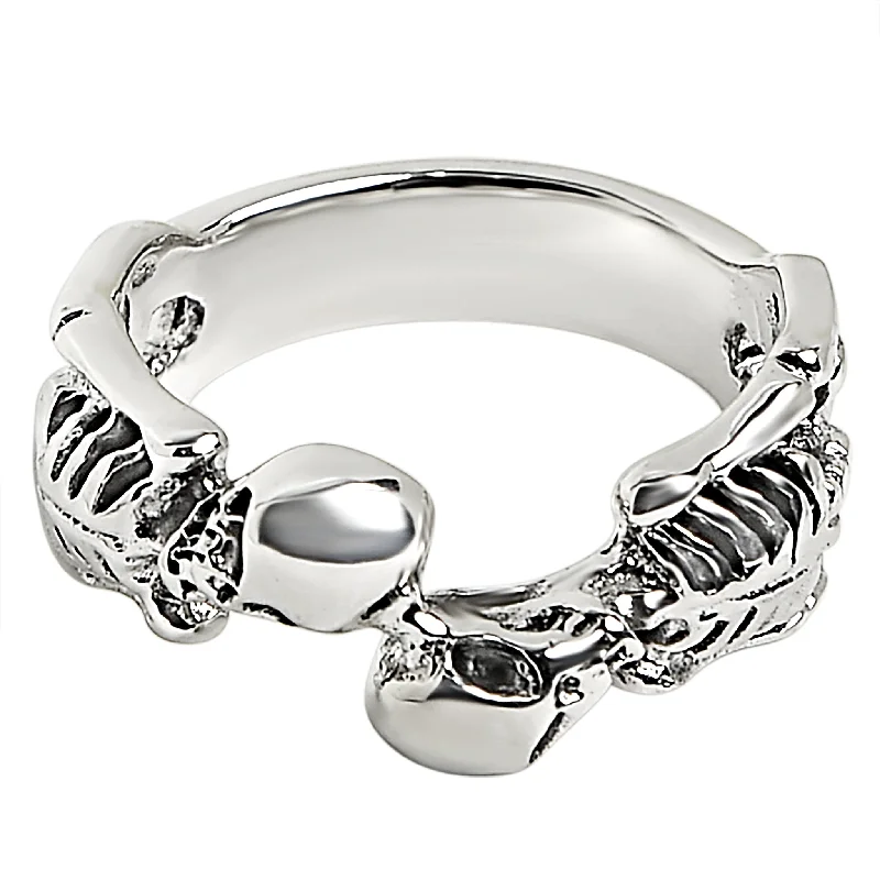 grand solitaire ladies ring-Sterling Silver Two Skeletons Ring / SSR0065