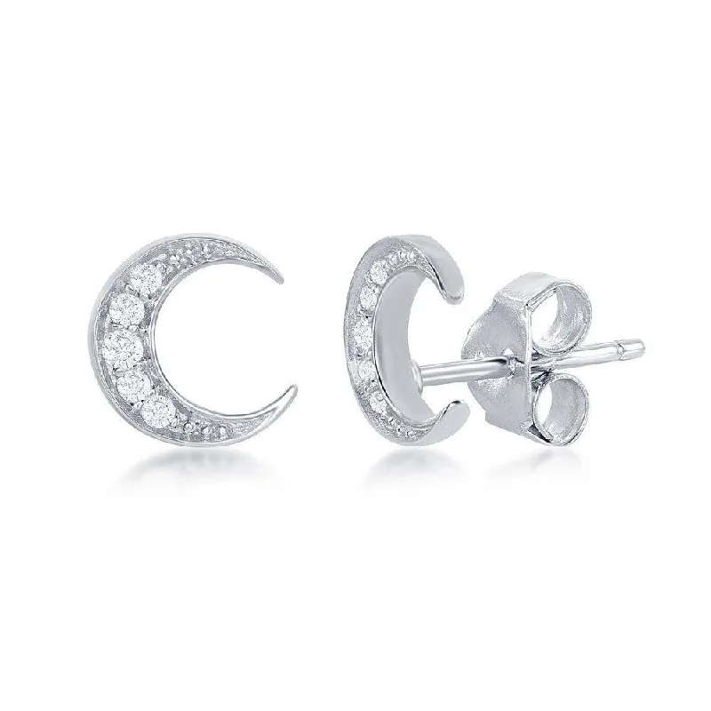 infinity ladies earrings-Sterling Silver Small Crescent Moon Stud Earrings