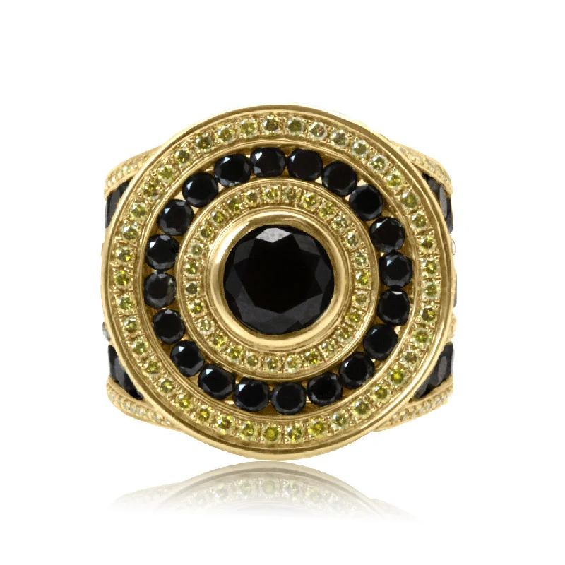 high-end designer engagement ring for women-10k Yellow Gold 18.52ct Black and Yellow Diamond Ring