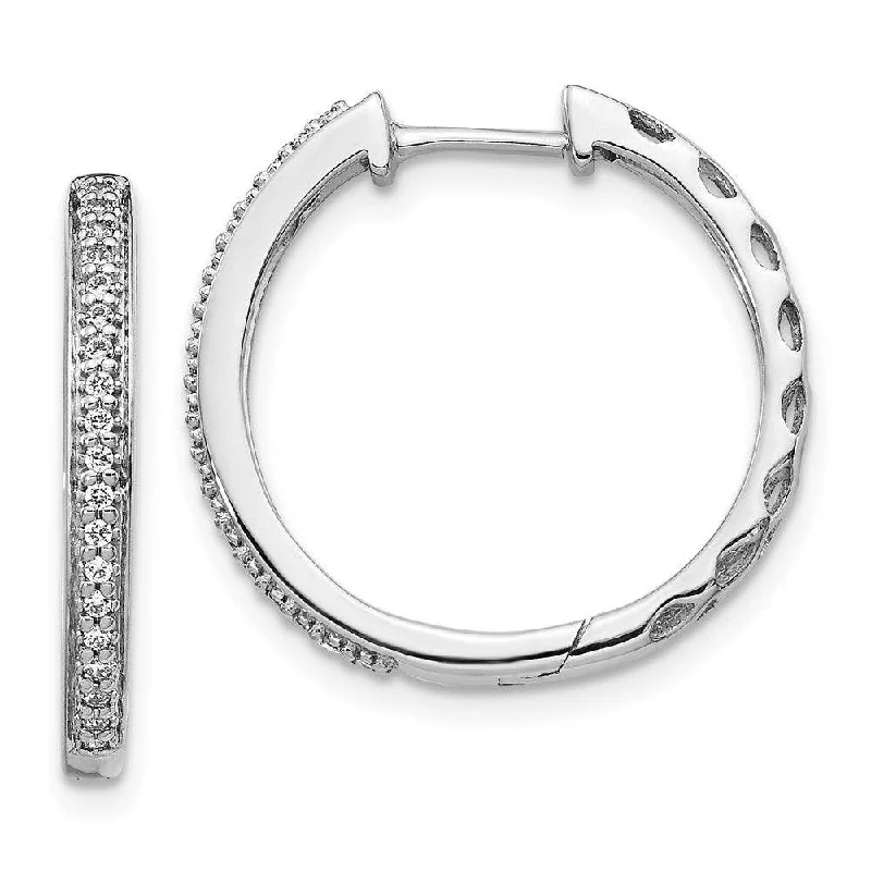 platinum diamond ladies earrings-14K White Gold Diamond 2mm Hinged Hoop Earrings