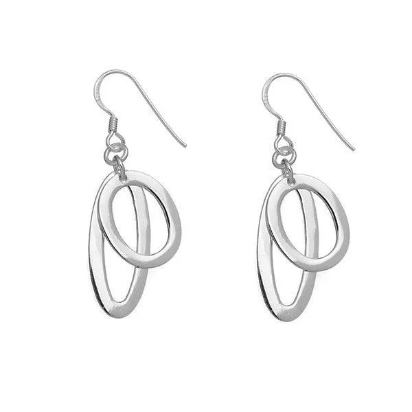 modern geometric ladies earrings-Sterling Silver Dangling Circle and Oval Earrings