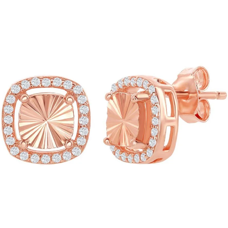 heirloom-style ladies earrings-Classic Women's Earrings - RG Illusion Cut Center with CZ Border Square Stud | D-6827