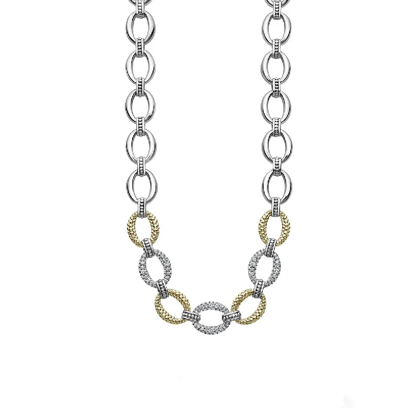 fashion jewelry ladies necklace-Three Station Diamond Link Necklace