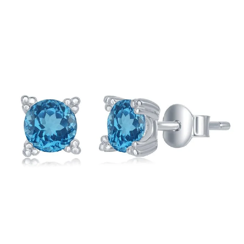 hoop and stud set ladies earrings-Sterling Silver 5mm Round Blue Topaz Stud Earrings