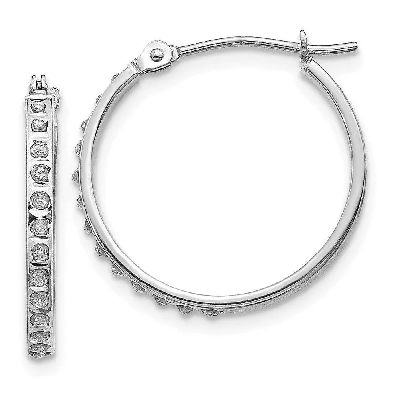 dangle ladies earrings-14k White Gold Diamond Fascination Round Hinged Hoop Earrings