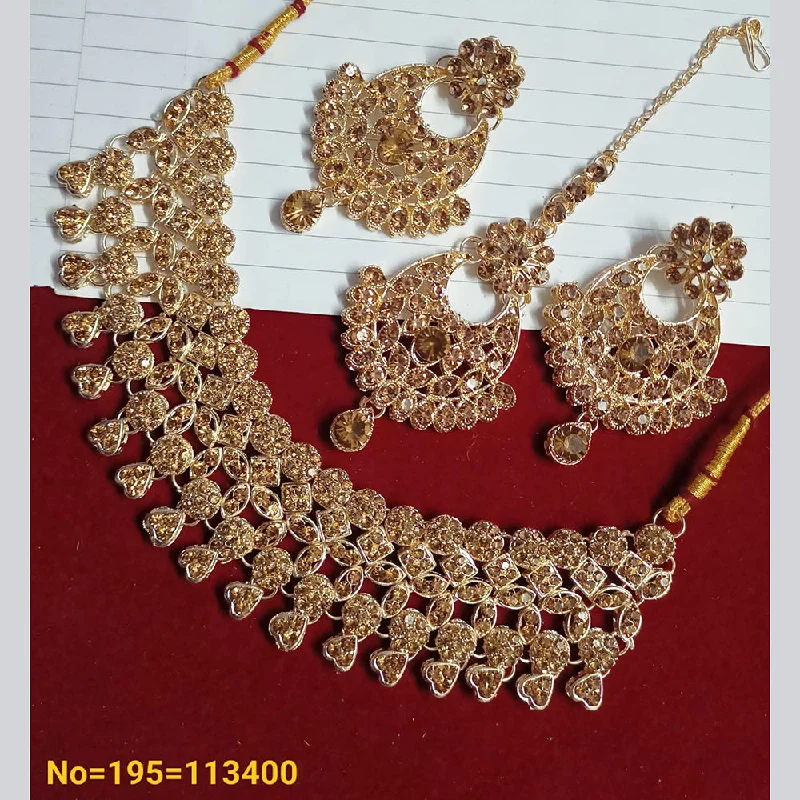 double chain ladies necklace-Padmawati Bangles Gold Plated Austrian Stone Necklace Set