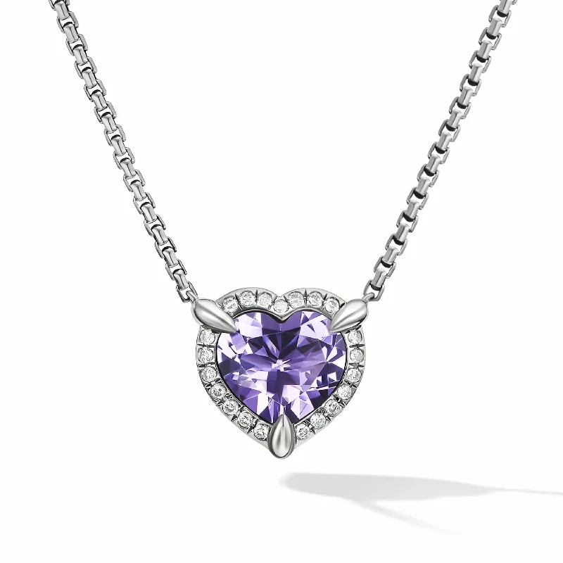 angel wing pendant ladies necklace-Heart Pendant Necklace in Amethyst