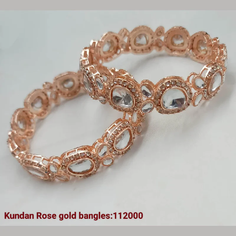 custom engraving ladies bracelet-Padmavati Bangles Rose Gold Plated Kundan Bangles Set