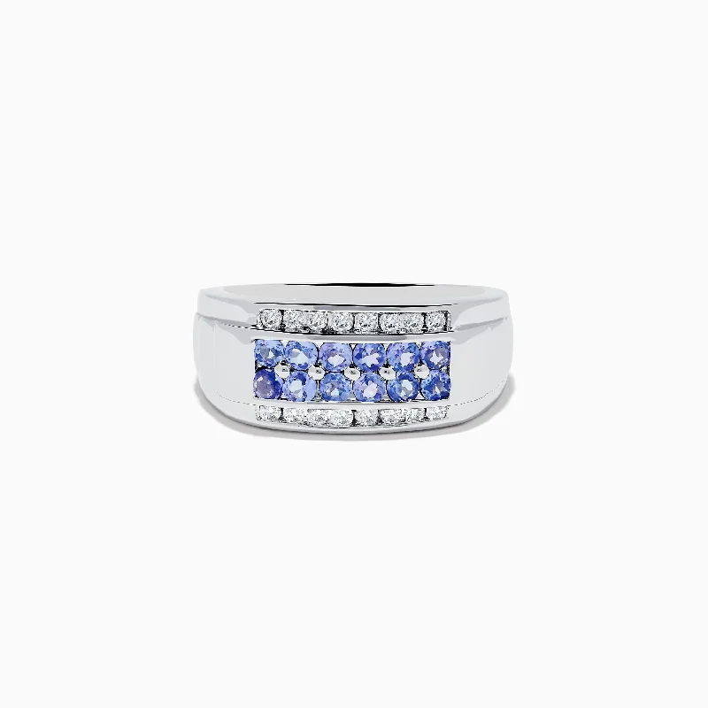 petite engagement ring for women-Men's 925 Sterling Silver Tanzanite and Diamond Ring