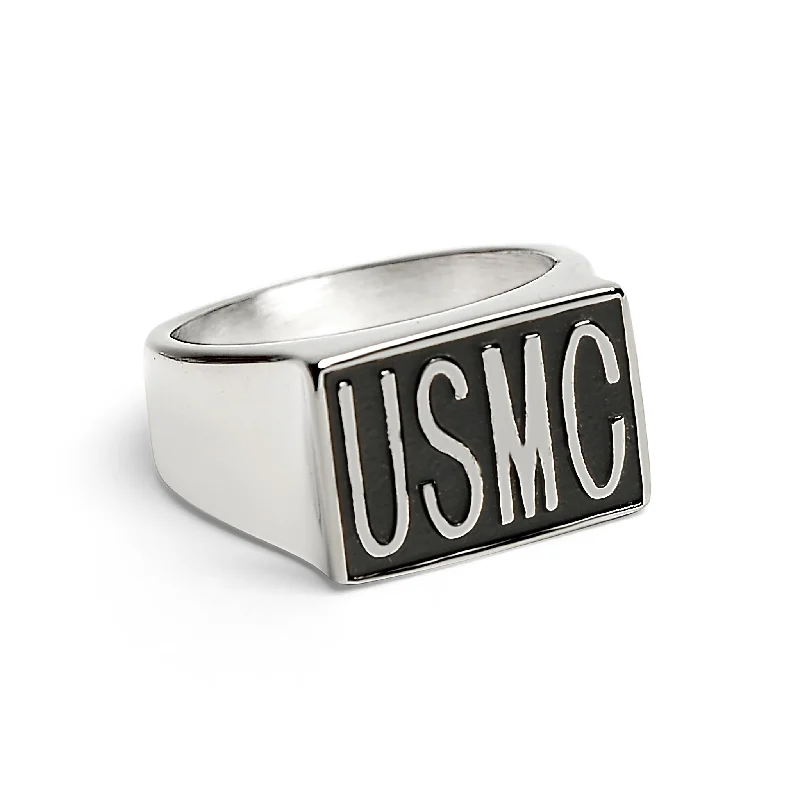 brushed metal ladies ring-Stainless Steel "USMC" Signet Ring / MCR4062