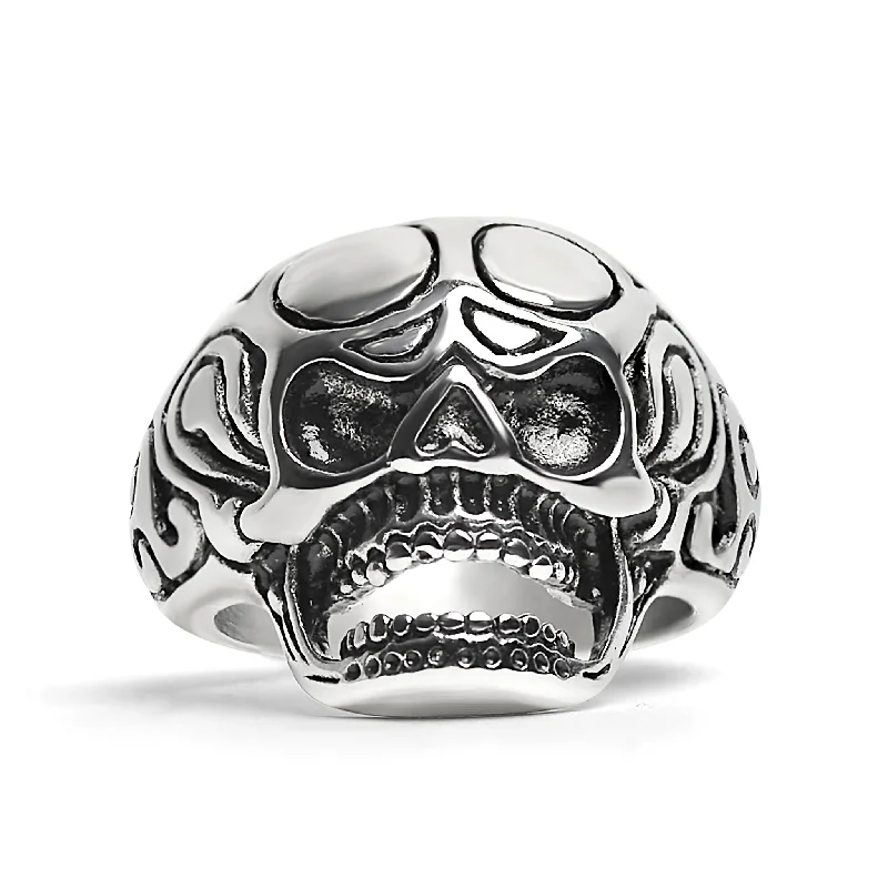 double halo ladies ring-Polished Skull Stainless Steel Ring / SCR2019