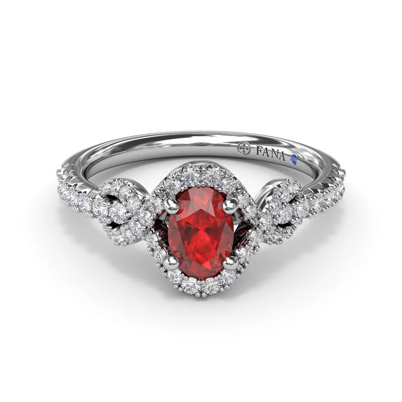 twisted band engagement ring for women-Love Knot Ruby and Diamond Ring R1884R