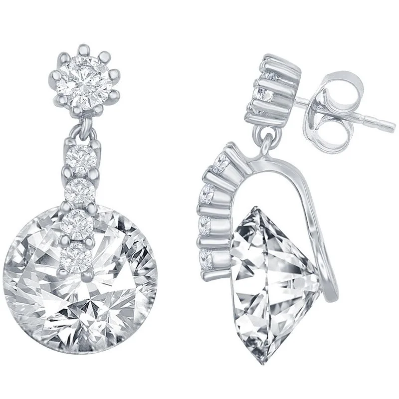 romantic heart ladies earrings-Classic Women's Earrings - Silver Round Shape Spinning CZ Post Back Closure | D-7628