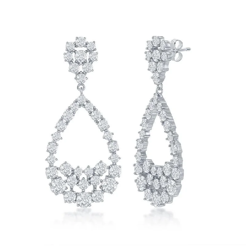 layered chain ladies earrings-Sterling Silver Large Pearshaped CZ Earrings