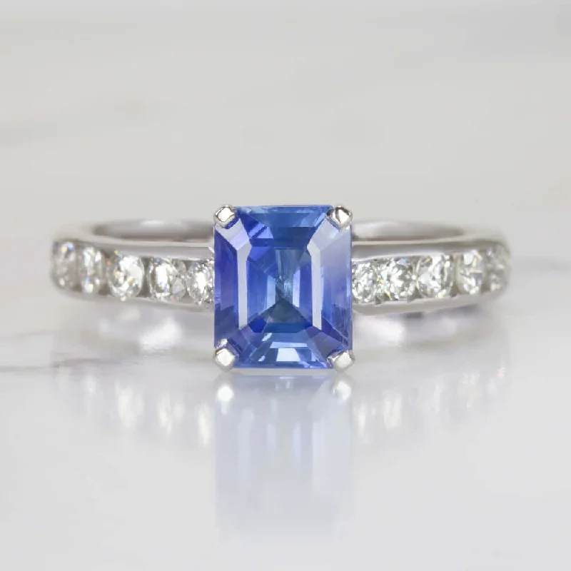 rose gold engagement ring for women-1.73ct SAPPHIRE NATURAL DIAMOND RING EMERALD CUT 14k WHITE GOLD COCKTAIL NATURAL