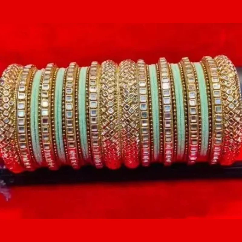 emerald-cut ladies bracelet-Pooja Bangles Gold Plated Mirror  And Velvet Bangles Set