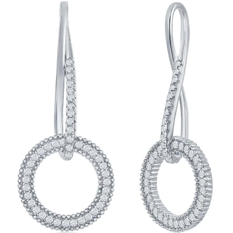 asymmetrical ladies earrings-Classic Women's Earrings - Sterling Silver Infinity Design Round White CZ | D-7836