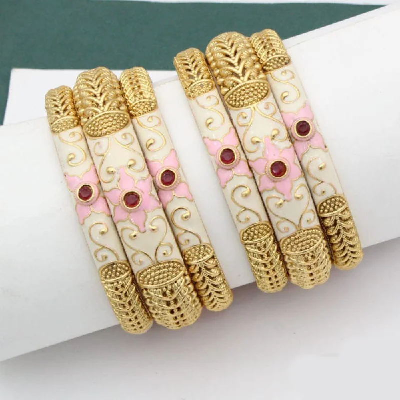 eco-friendly ladies bracelet-Manisha Jewellery Gold Plated Kundan And Meenakari Bangles Set