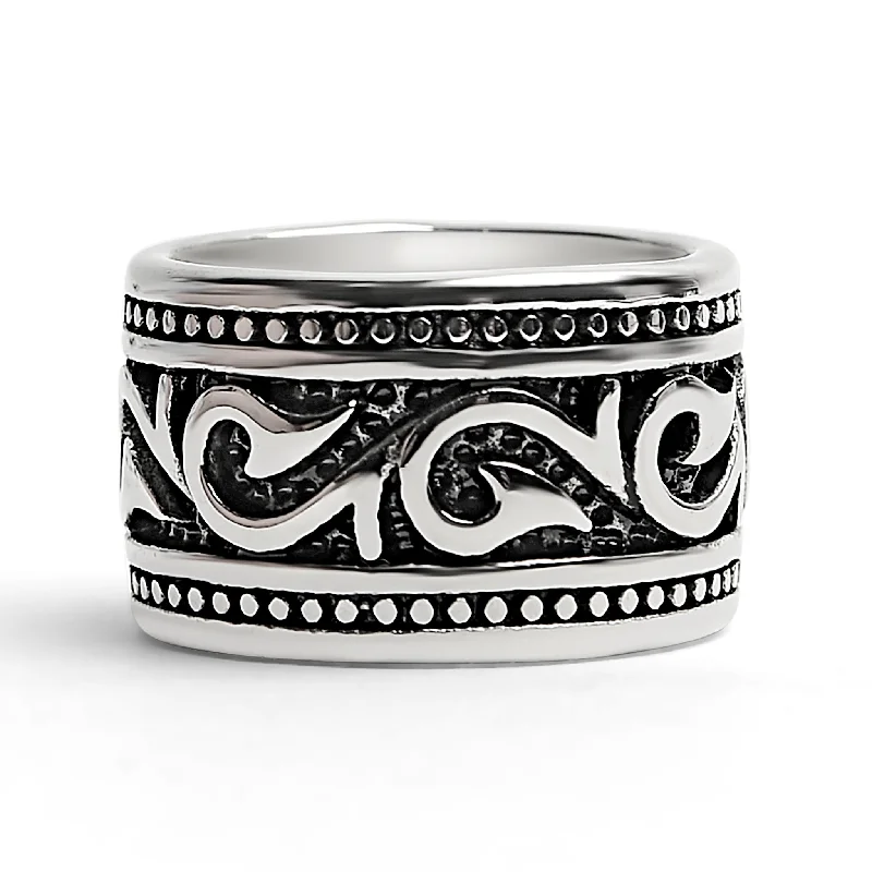 moonstone ladies ring-Detailed Tribal Stainless Steel Ring / SCR4017