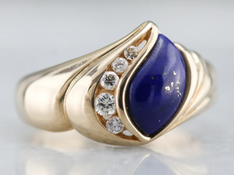 double halo engagement ring for women-Modernist Lapis and Diamond Ring