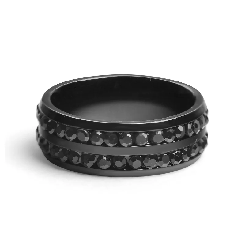 braided band ladies ring-Black CZ Stones With Black Trim Stainless Steel Ring / ZRJ9010