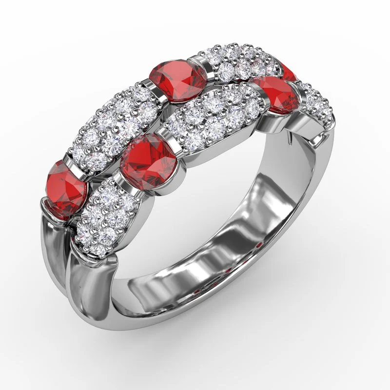 cushion-cut engagement ring for women-Double Row Ruby and Diamond Ring R1592R