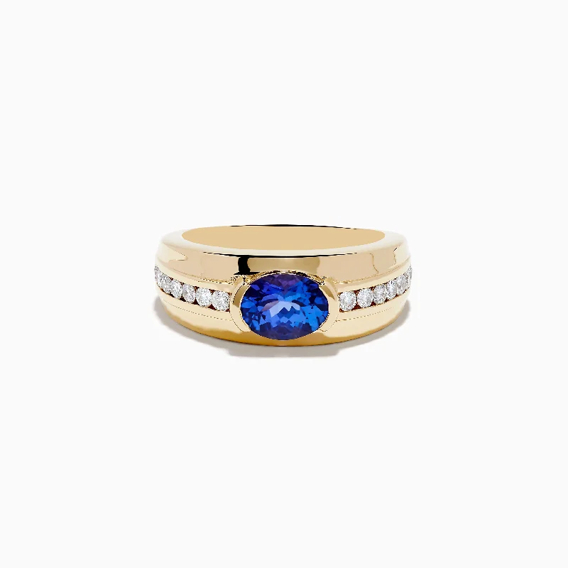 luxury designer engagement ring for women-Men's 14K Yellow Gold Tanzanite and Diamond Ring