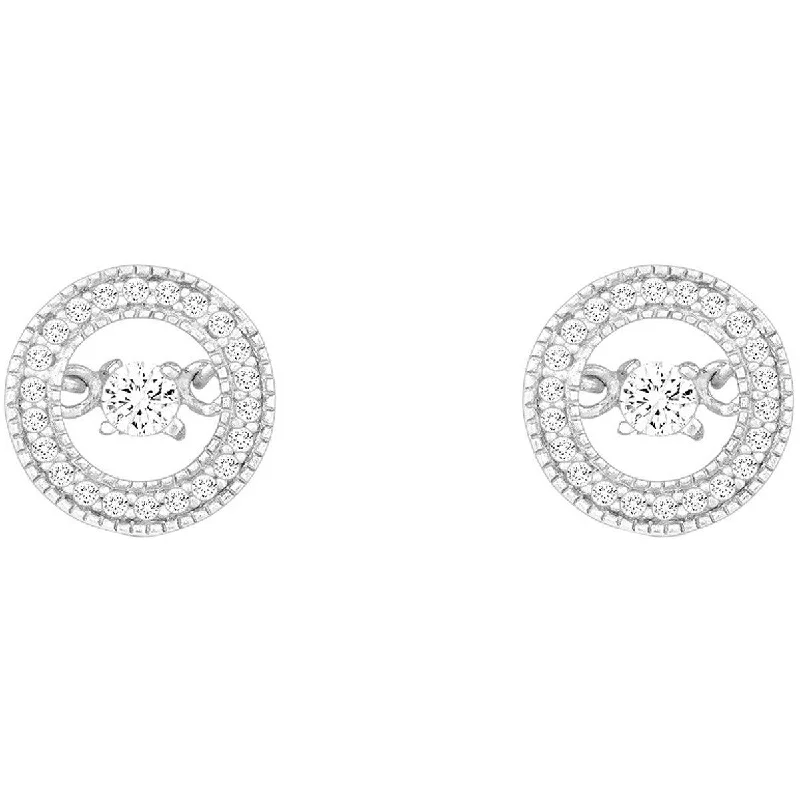 vintage ladies earrings-Classic Women's Earrings - Sterling Silver Micro Pave with Center CZ Circle | D-5203