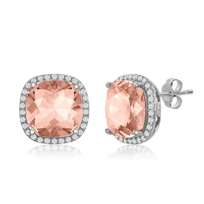 luxury fashion ladies earrings-Sterling Silver CZ and 10mm Cushion Square Vintage Rose Swarovski Element Earrings